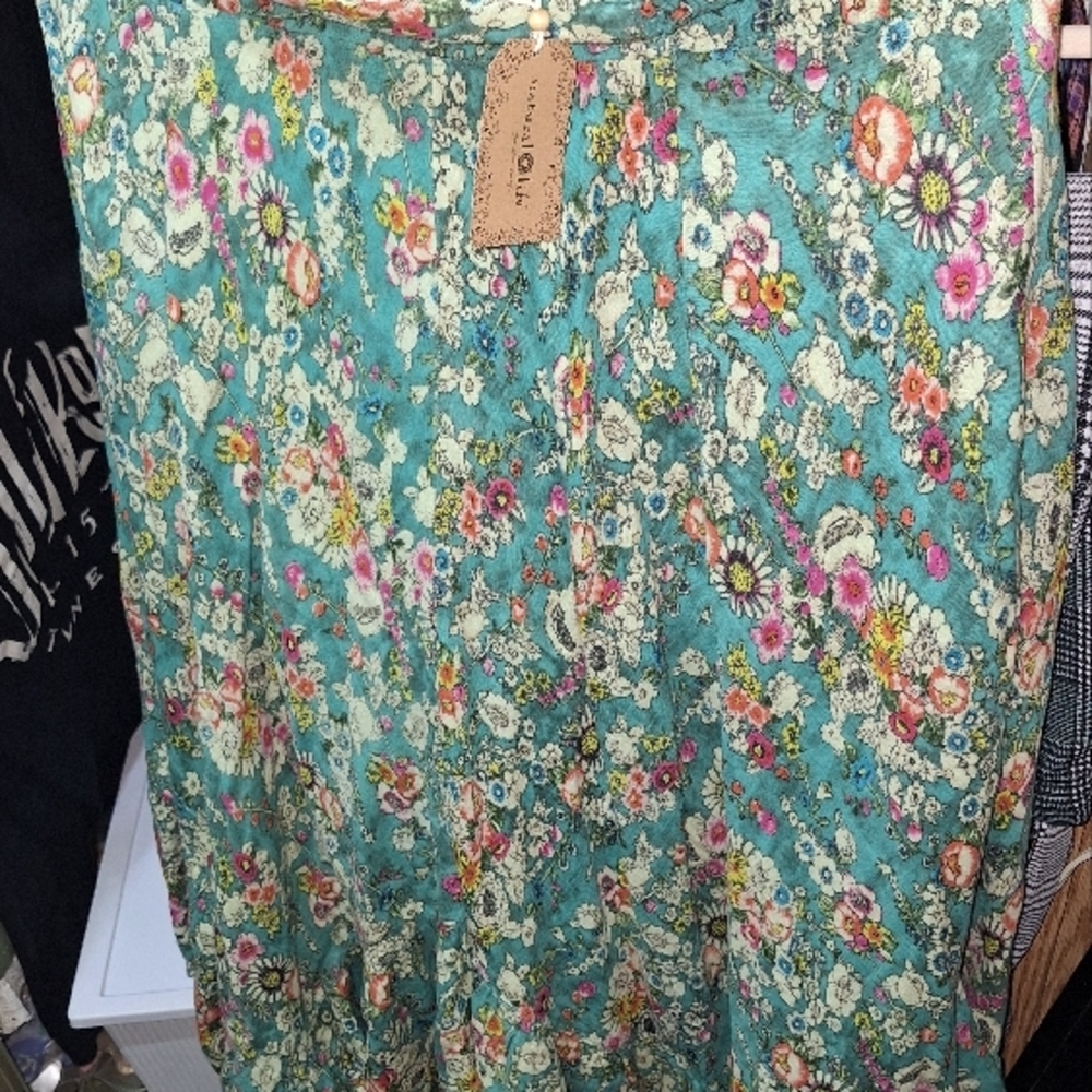 Natural Life Feelin Alive Cotton Convertable Floral Maxi Skirt - Teal